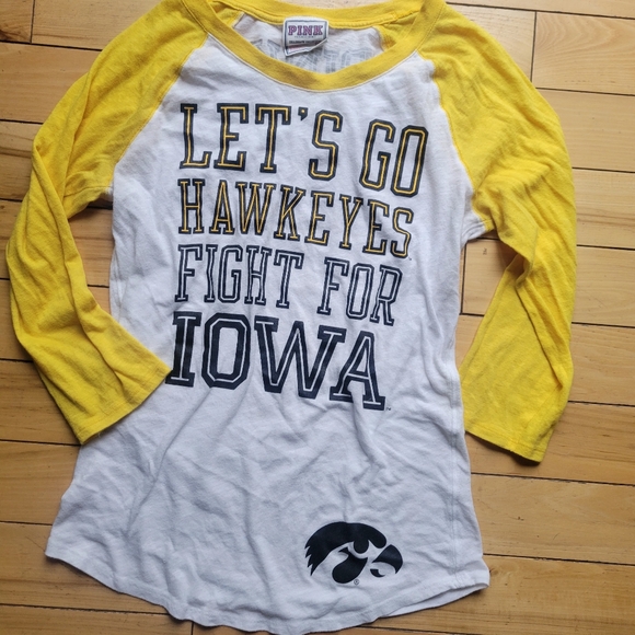 Iowa Hawkeyes PINK Tee Longer 3/4 Sleeve Ringer Tunic M Victoria's Secret - Picture 3 of 6